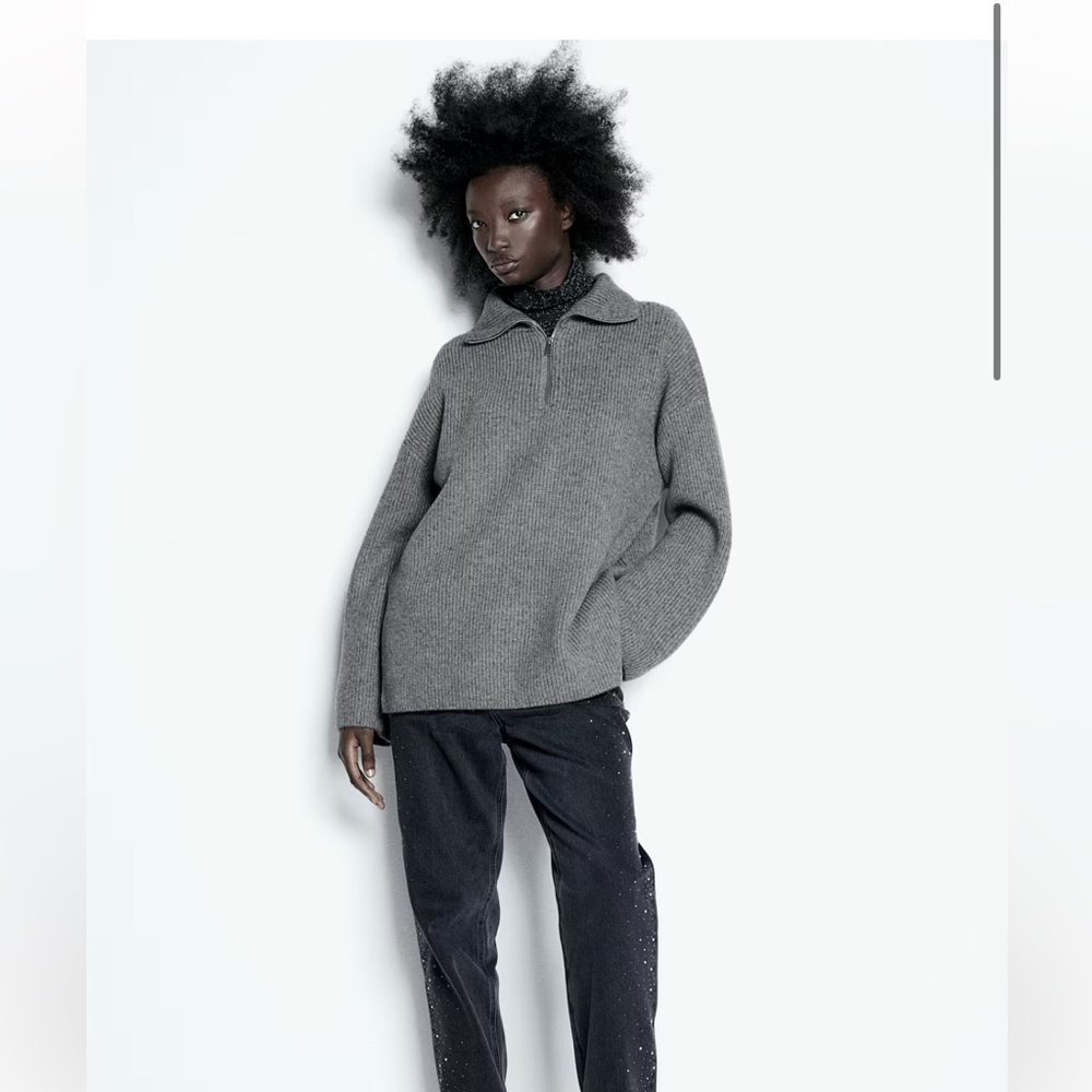 H&M Gray Knit Half-Zip Pullover Jacket